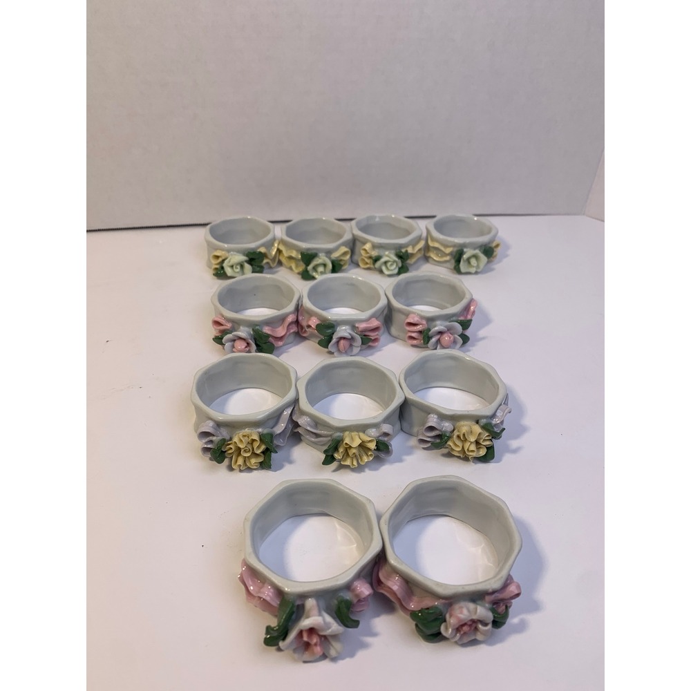 Vintage Porcelain Floral Napkin Rings Set/12 Cottagecore‎ Aesthetic Hand Painted